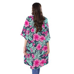 Pink Hibiscus Tropical Pattern Print Open Front Beach Cover Up