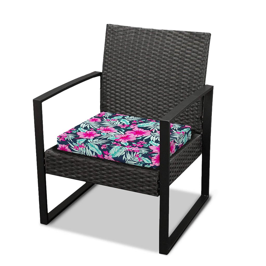 Pink Hibiscus Tropical Pattern Print Outdoor Seat Cushion Cover