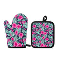 Pink Hibiscus Tropical Pattern Print Oven Mitt And Pot Holder Set