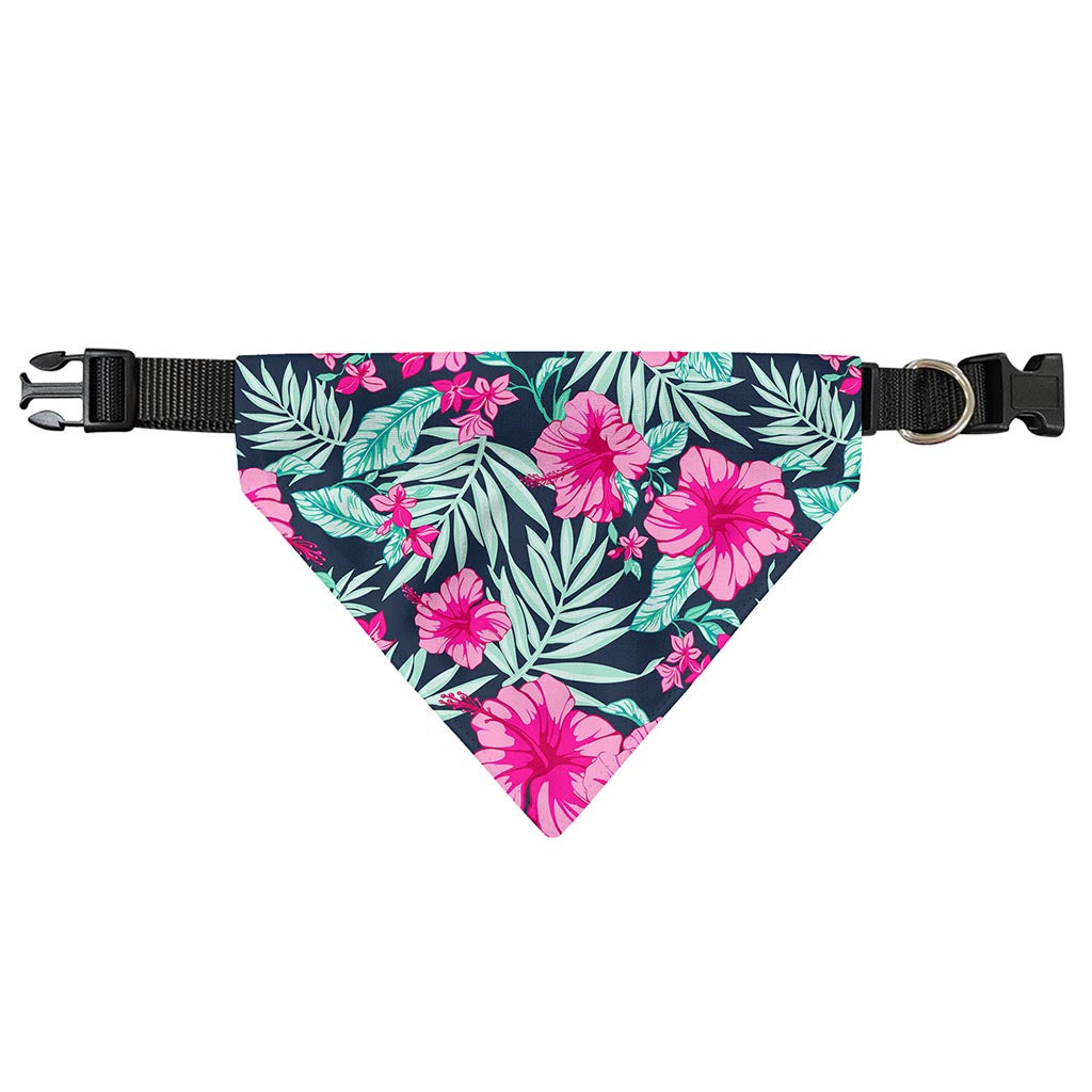 Pink Hibiscus Tropical Pattern Print Over The Collar Dog Bandana