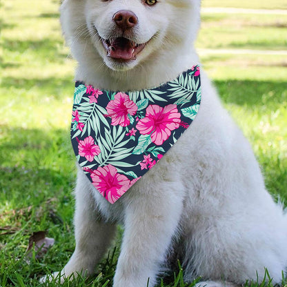 Pink Hibiscus Tropical Pattern Print Over The Collar Dog Bandana