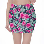Pink Hibiscus Tropical Pattern Print Pencil Mini Skirt