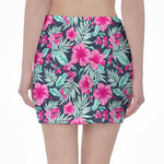 Pink Hibiscus Tropical Pattern Print Pencil Mini Skirt