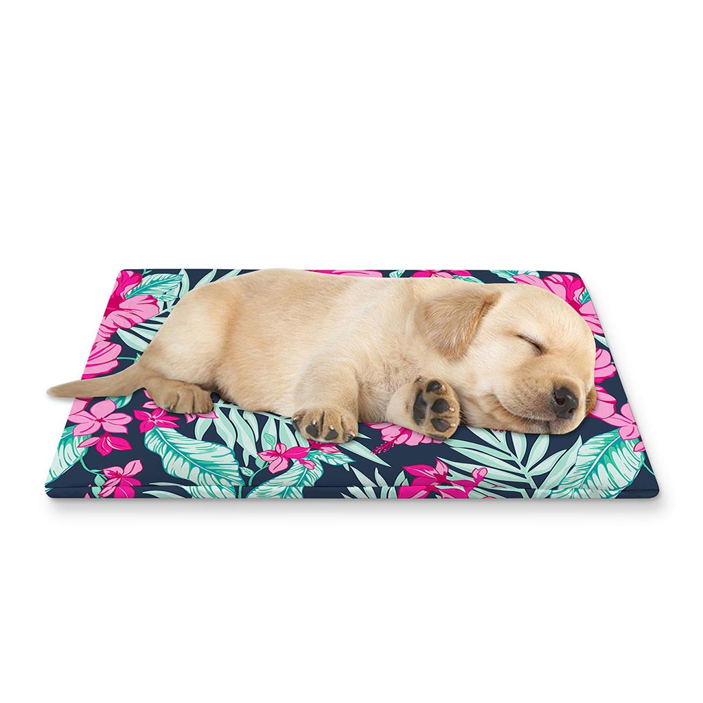 Pink Hibiscus Tropical Pattern Print Pet Cooling Mat Cover
