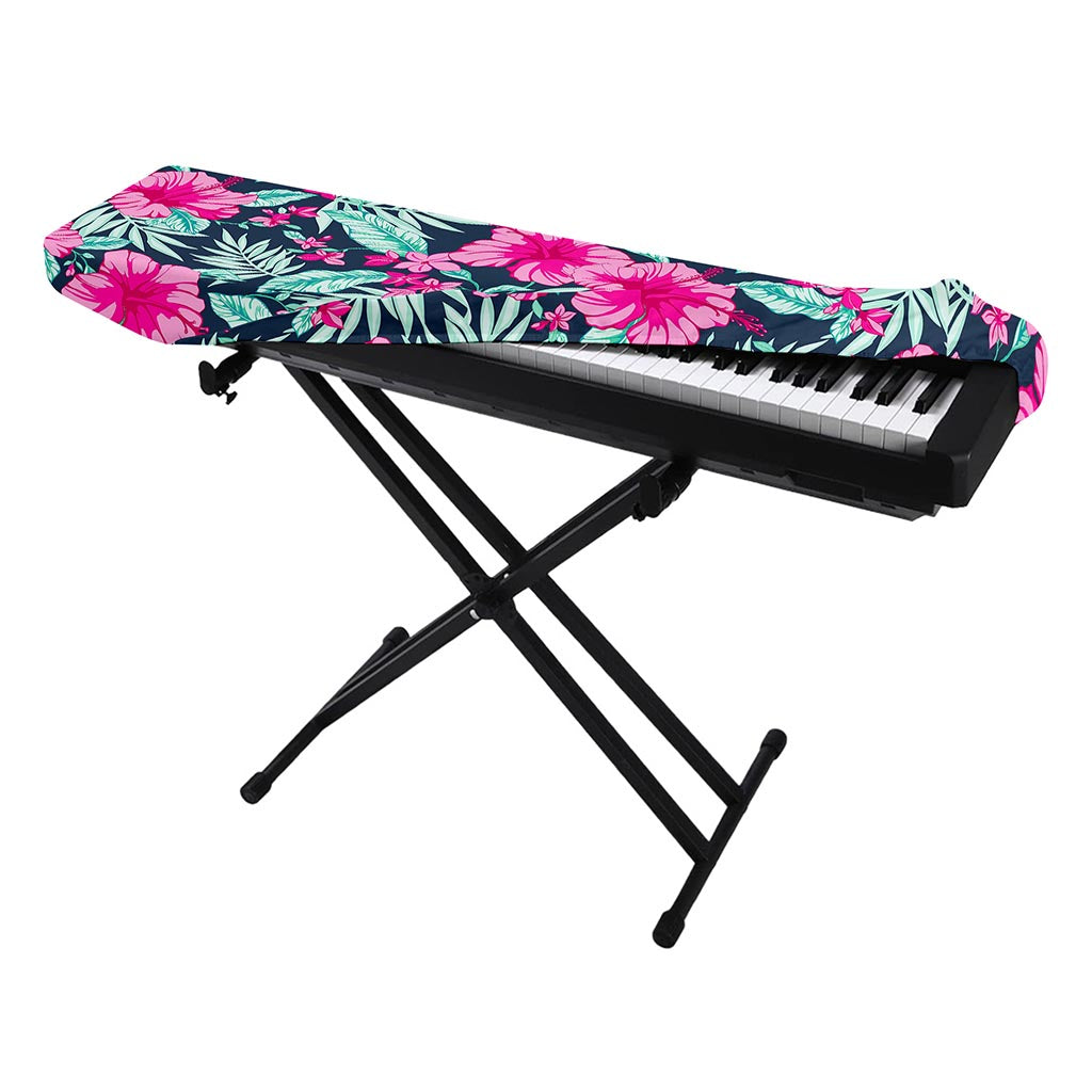 Pink Hibiscus Tropical Pattern Print Piano Keyboard Cover