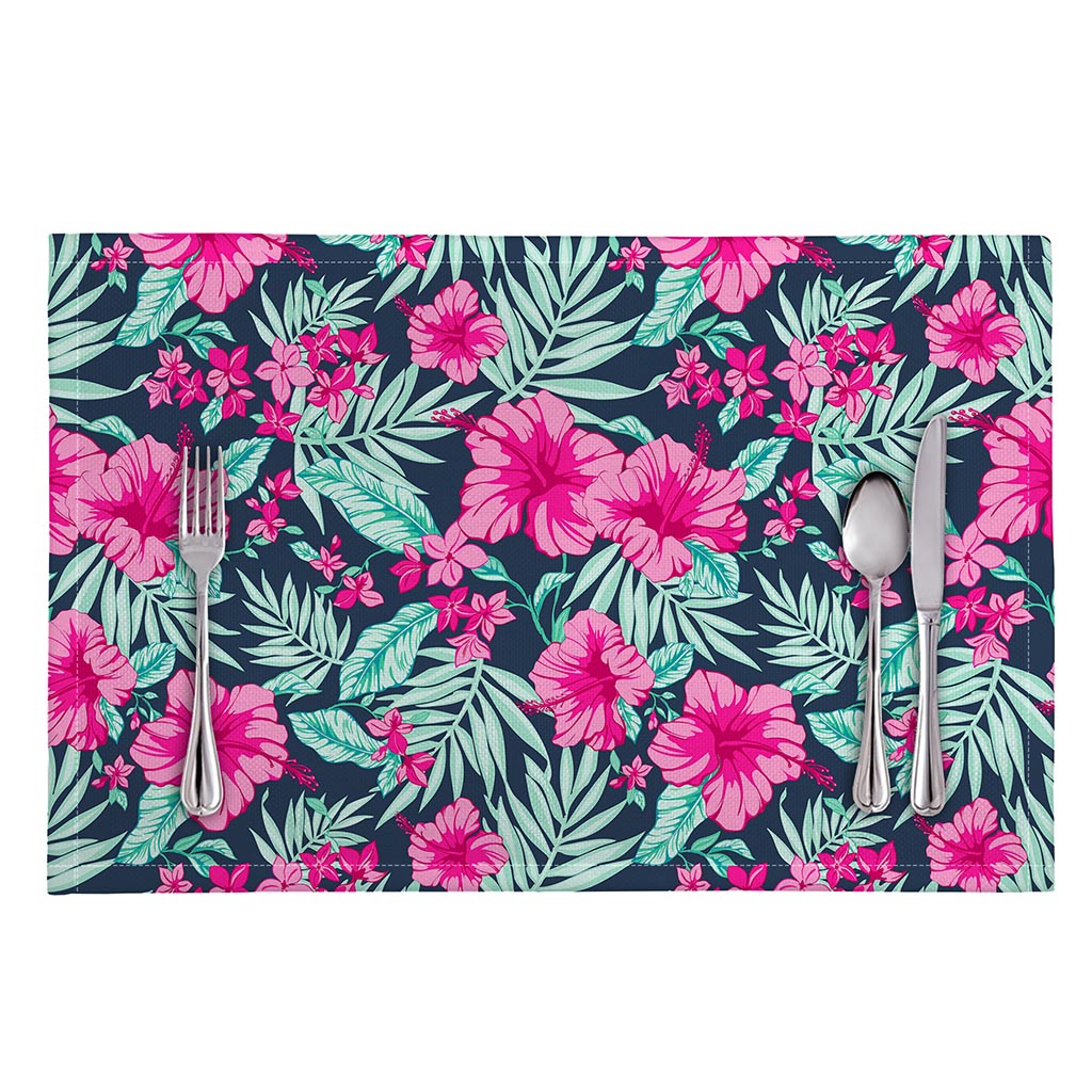 Pink Hibiscus Tropical Pattern Print Placemat