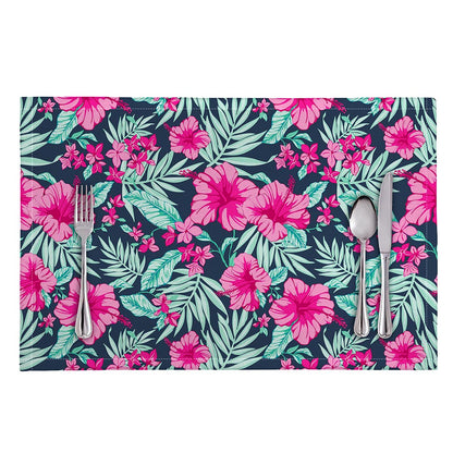 Pink Hibiscus Tropical Pattern Print Placemat