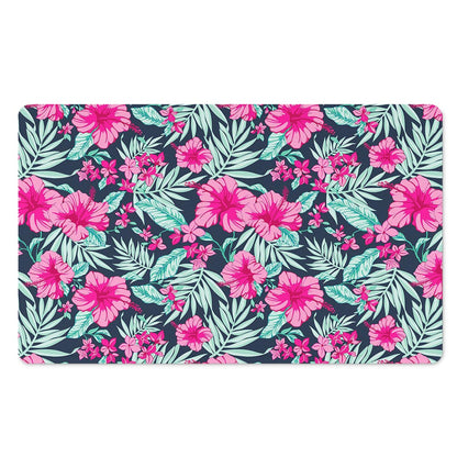 Pink Hibiscus Tropical Pattern Print Polyester Doormat