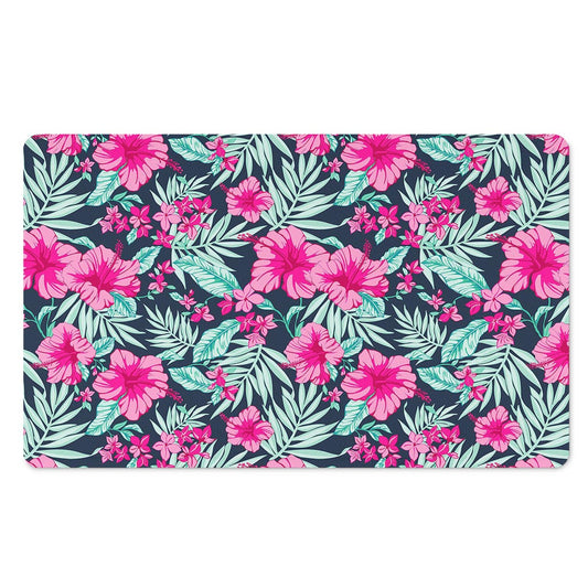 Pink Hibiscus Tropical Pattern Print Polyester Doormat