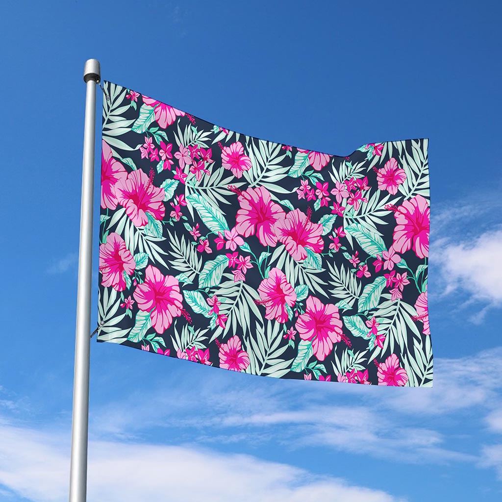 Pink Hibiscus Tropical Pattern Print Polyester Flag