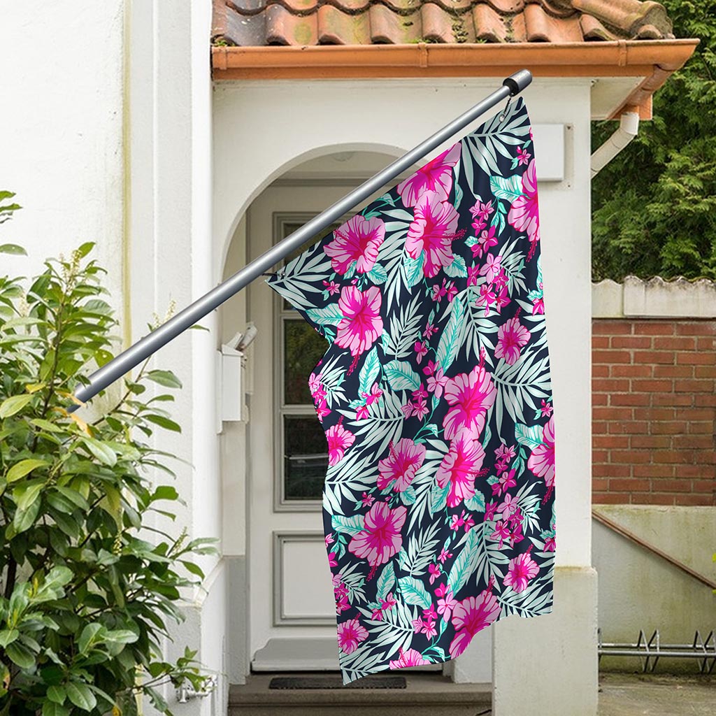 Pink Hibiscus Tropical Pattern Print Polyester Flag