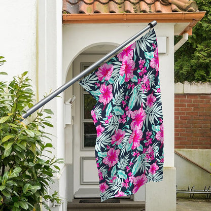 Pink Hibiscus Tropical Pattern Print Polyester Flag