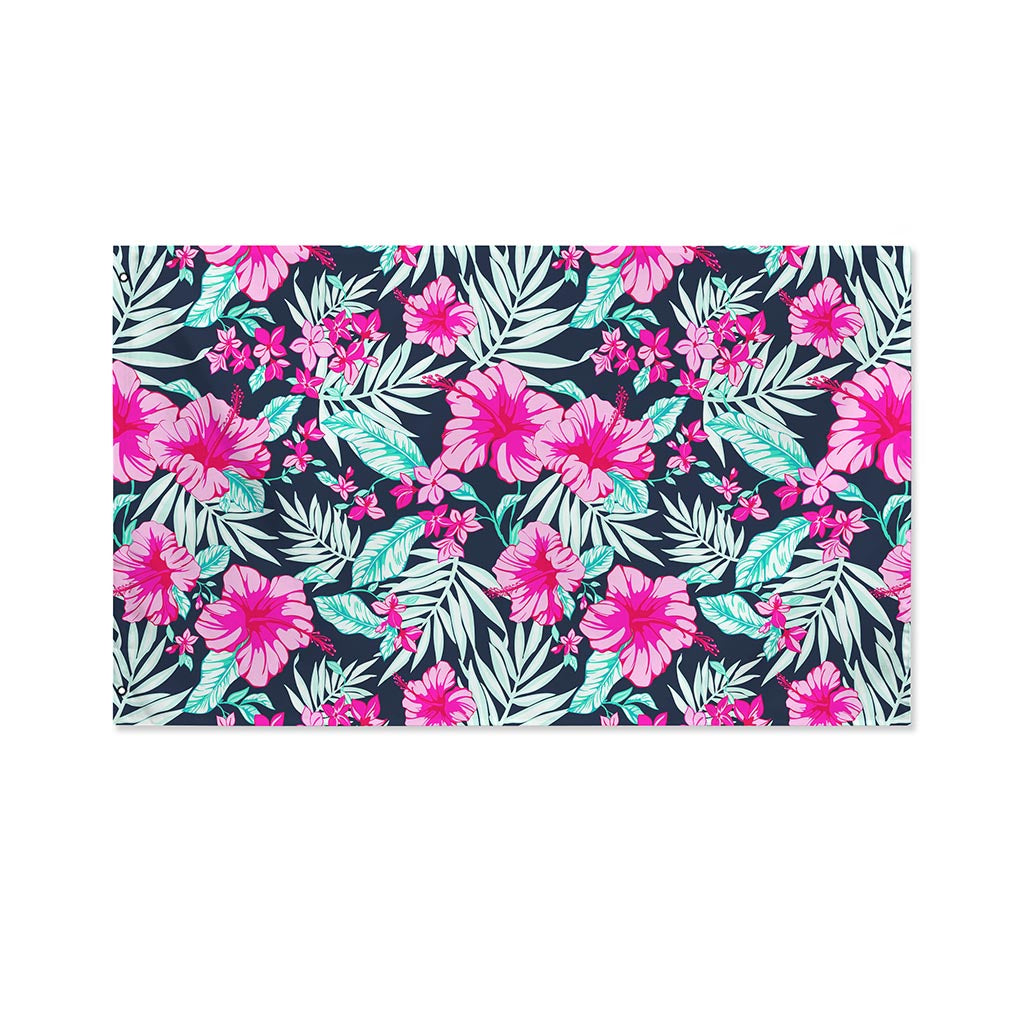 Pink Hibiscus Tropical Pattern Print Polyester Flag