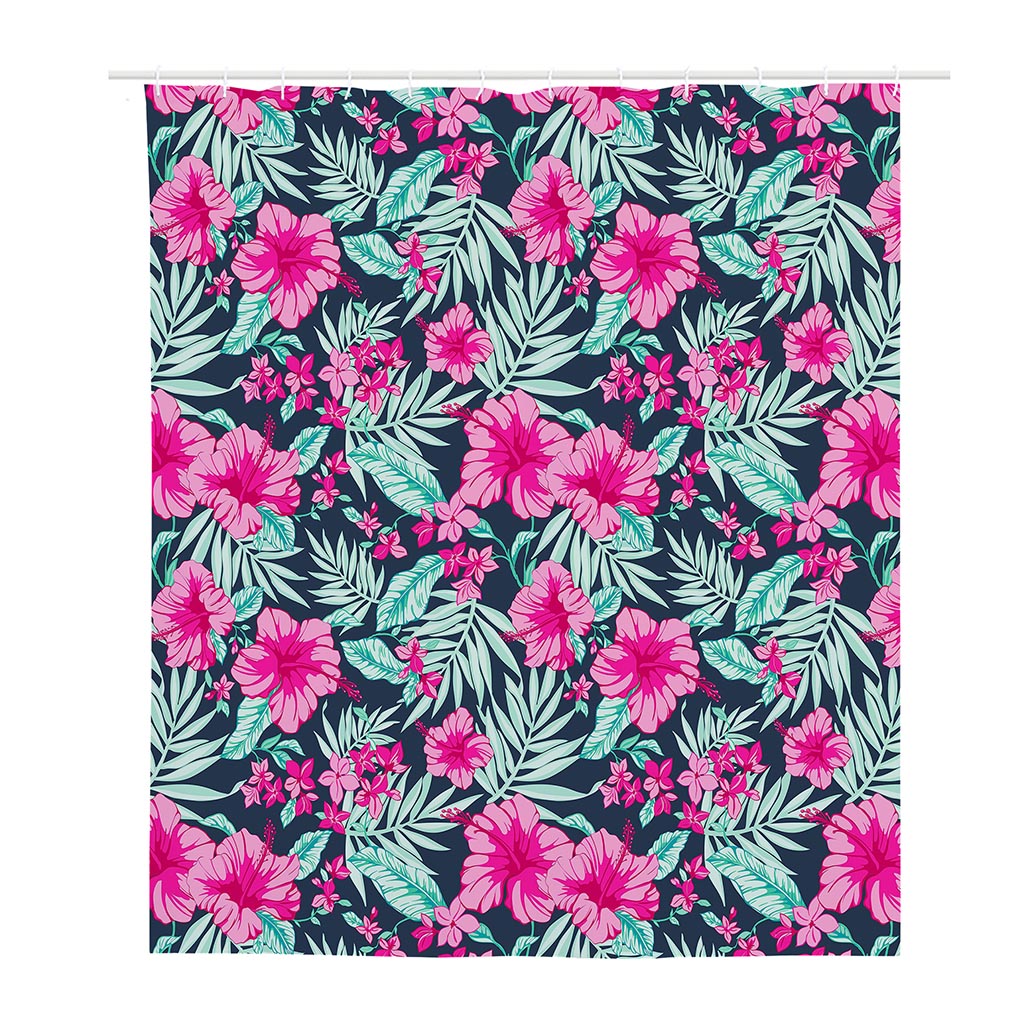 Pink Hibiscus Tropical Pattern Print Polyester Shower Curtain