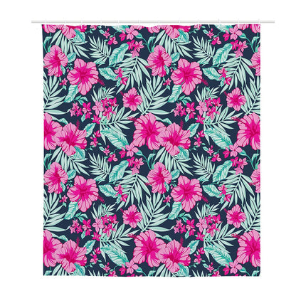 Pink Hibiscus Tropical Pattern Print Polyester Shower Curtain