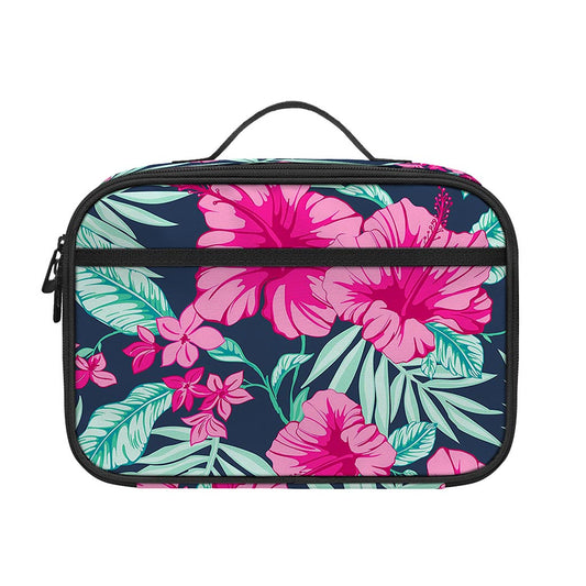 Pink Hibiscus Tropical Pattern Print Portable Lunch Bag