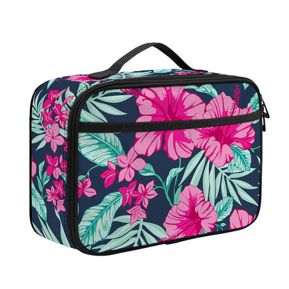 Pink Hibiscus Tropical Pattern Print Portable Lunch Bag