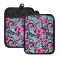 Pink Hibiscus Tropical Pattern Print Pot Holders With Pocket