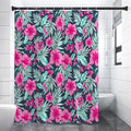Pink Hibiscus Tropical Pattern Print Premium Shower Curtain