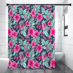 Pink Hibiscus Tropical Pattern Print Premium Shower Curtain