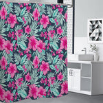 Pink Hibiscus Tropical Pattern Print Premium Shower Curtain