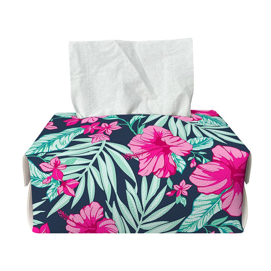 Pink Hibiscus Tropical Pattern Print Rectangle Tissue Box Cover