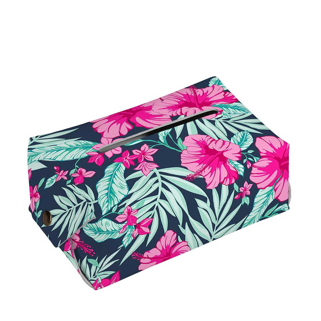 Pink Hibiscus Tropical Pattern Print Rectangle Tissue Box Cover