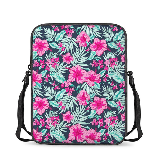 Pink Hibiscus Tropical Pattern Print Rectangular Crossbody Bag