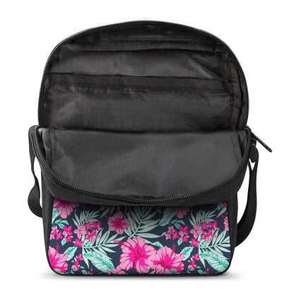 Pink Hibiscus Tropical Pattern Print Rectangular Crossbody Bag