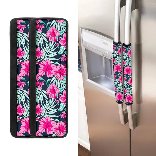 Pink Hibiscus Tropical Pattern Print Refrigerator Handle Covers