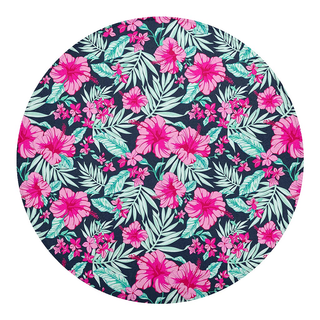 Pink Hibiscus Tropical Pattern Print Round Blanket