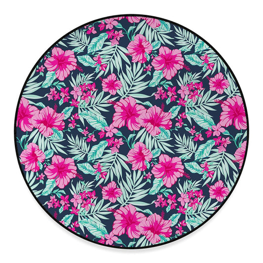 Pink Hibiscus Tropical Pattern Print Round Floor Mat