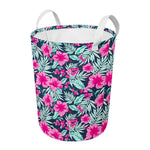 Pink Hibiscus Tropical Pattern Print Round Laundry Basket