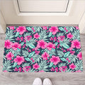 Pink Hibiscus Tropical Pattern Print Rubber Doormat