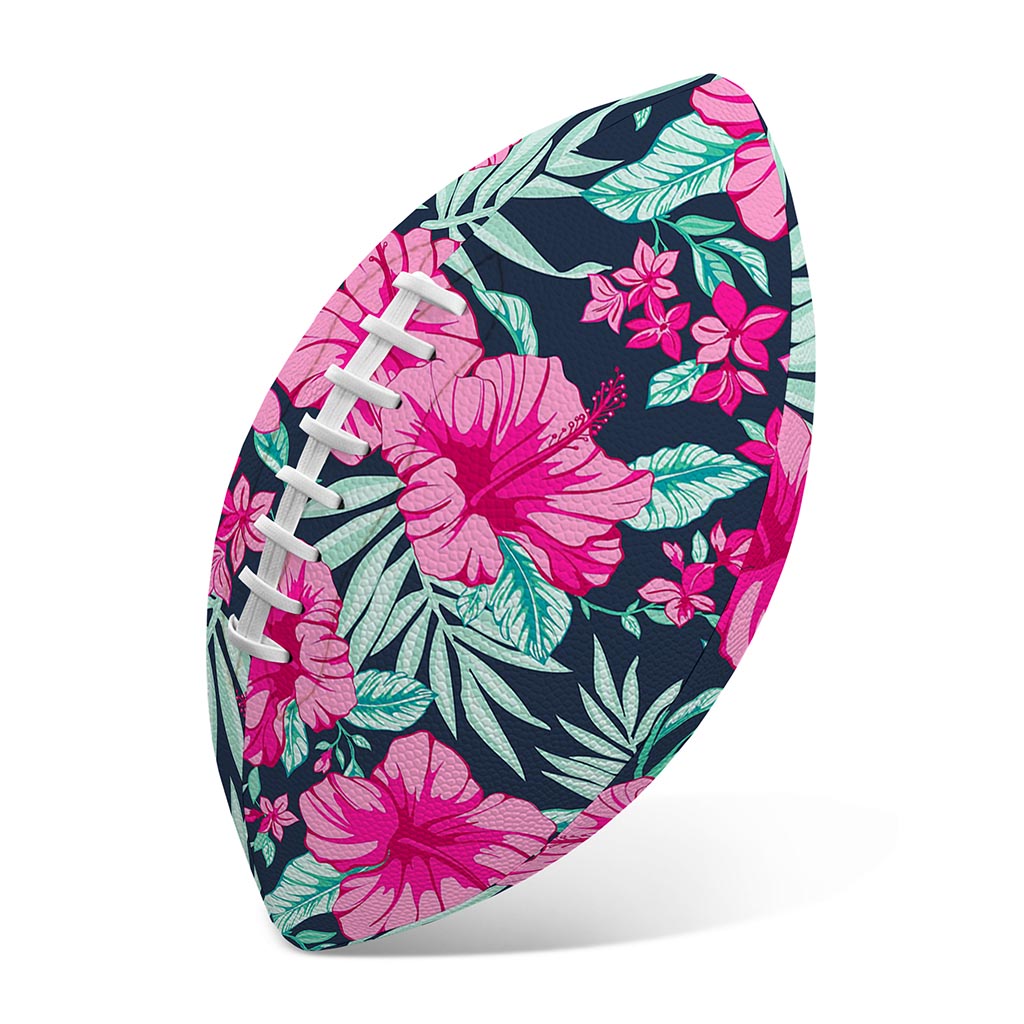 Pink Hibiscus Tropical Pattern Print Rugby Ball