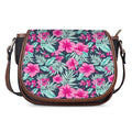 Pink Hibiscus Tropical Pattern Print Saddle Bag
