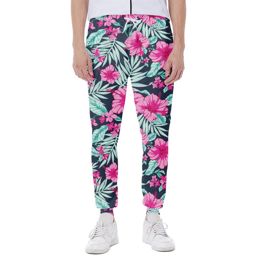 Pink Hibiscus Tropical Pattern Print Scuba Joggers