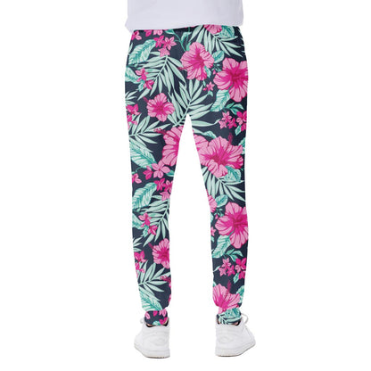 Pink Hibiscus Tropical Pattern Print Scuba Joggers