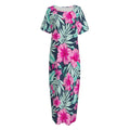 Pink Hibiscus Tropical Pattern Print Short Sleeve Long Nightdress