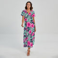 Pink Hibiscus Tropical Pattern Print Short Sleeve Maxi Dress