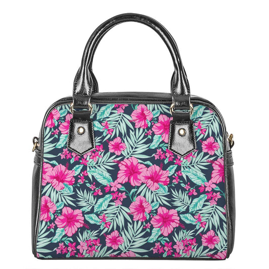 Pink Hibiscus Tropical Pattern Print Shoulder Handbag