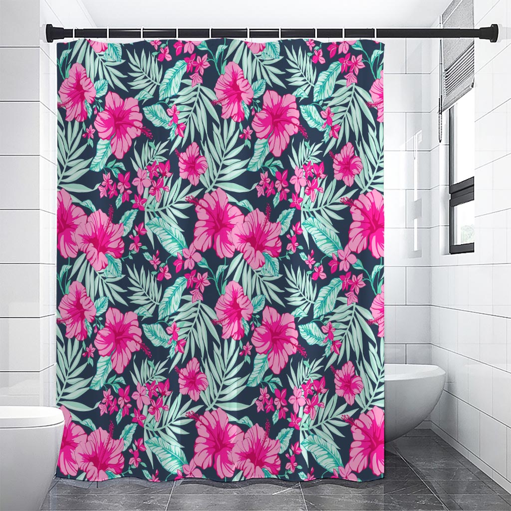Pink Hibiscus Tropical Pattern Print Shower Curtain