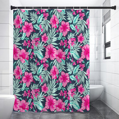 Pink Hibiscus Tropical Pattern Print Shower Curtain