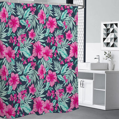 Pink Hibiscus Tropical Pattern Print Shower Curtain