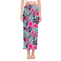 Pink Hibiscus Tropical Pattern Print Side Slit Maxi Skirt