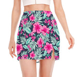 Pink Hibiscus Tropical Pattern Print Side Slit Mini Skirt