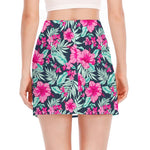 Pink Hibiscus Tropical Pattern Print Side Slit Mini Skirt