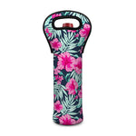 Pink Hibiscus Tropical Pattern Print Single Neoprene Wine Tote