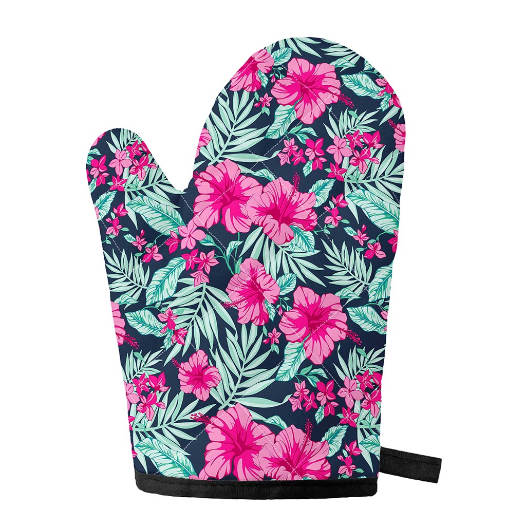 Pink Hibiscus Tropical Pattern Print Single Oven Mitt