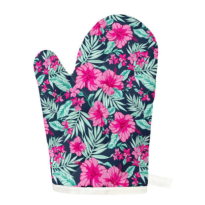 Pink Hibiscus Tropical Pattern Print Single Oven Mitt